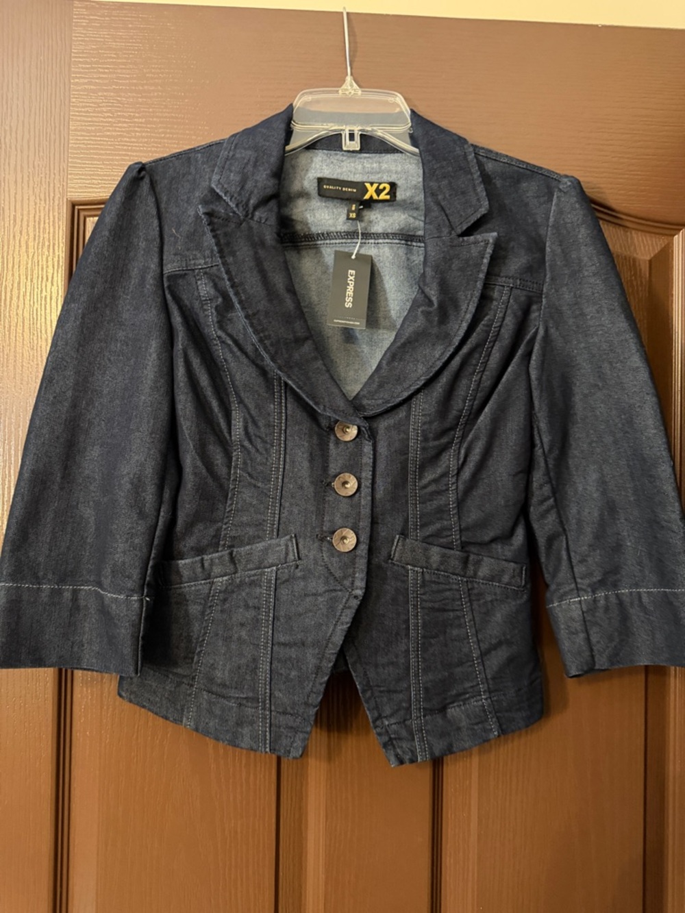Express Dark Navy Denim Blazer Jacket